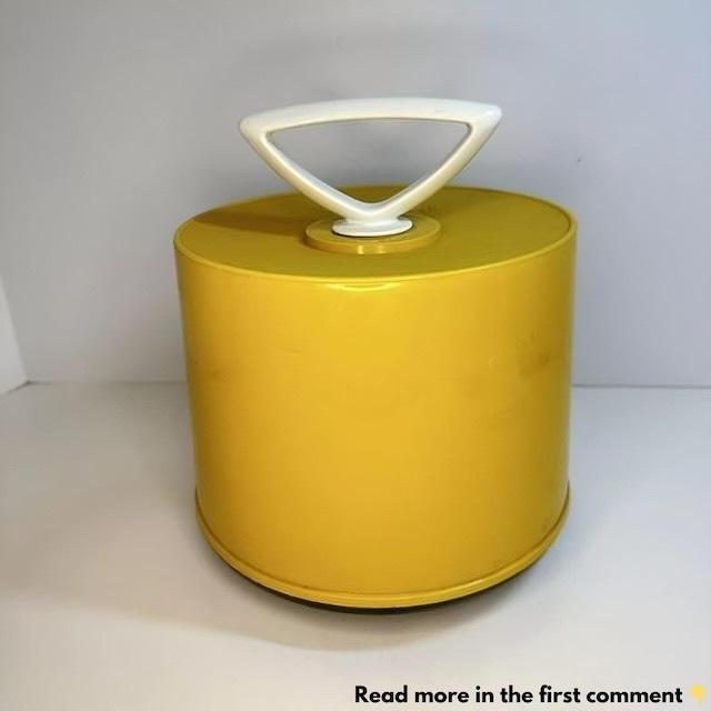 The iconic yellow vintage record holder, a must-have for music enthusiasts of the vinyl era, remains an unmistakable piece of nostalgia.